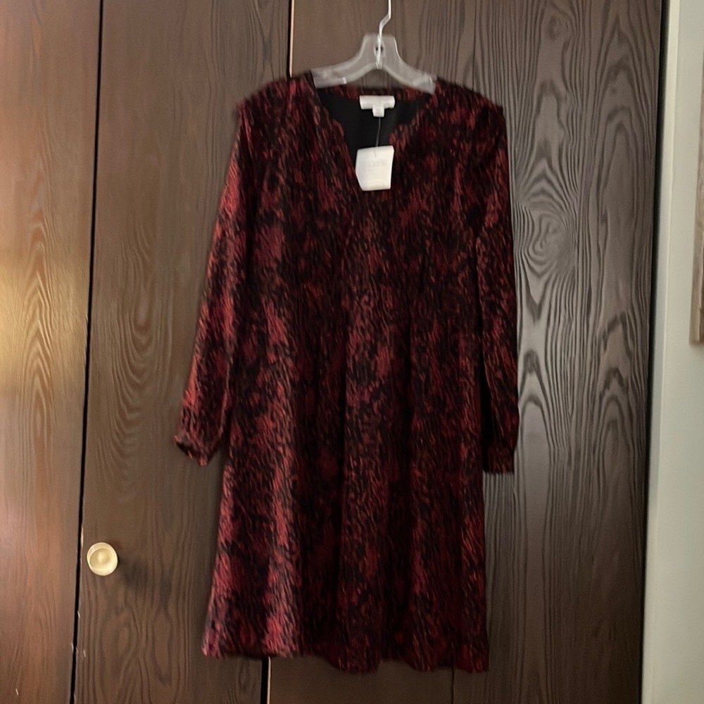 Beach lunch lounge, long sleeved red/black, dress. New with tags. Size Small
